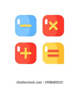 Calculator app vector flat color icon. Arithmetic operations. Performing calculations. Smartphone interface button. Cartoon style clip art for mobile app. Isolated RGB illustration