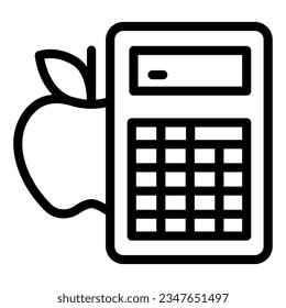 Calculator and apple line icon, Diet concept, counting calories sign on white background, Calorie calculator icon in outline style mobile concept web design. Vector graphics.