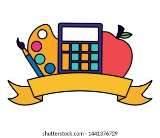 calculator apple palette color emblem back to school vector illustration
