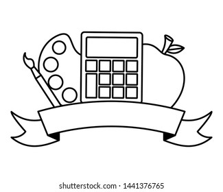 calculator apple palette color emblem back to school vector illustration