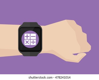 Calculator apps on smartwatch applications icons flat minimal design,vector illustration.