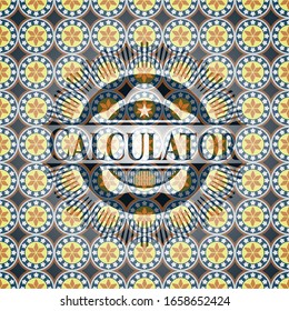 Calculator arabic emblem background. Arabesque decoration.