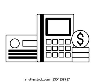 calculator bank card and money