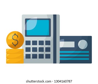 calculator bank card and money