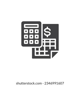 Calculator and bank document vector icon. filled flat sign for mobile concept and web design. Financial accounting glyph icon. Symbol, logo illustration. Vector graphics