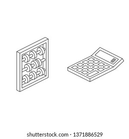 Calculator bills 3d vector line art icon isometric minimalism illustrate