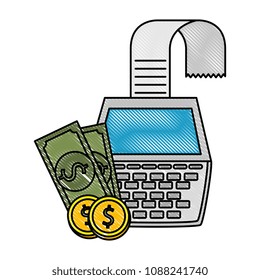 calculator with bills and coins