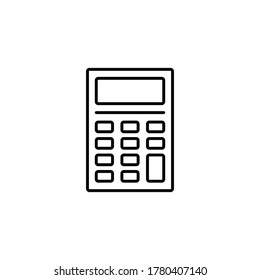 Icono de la línea negra de la calculadora. Sencillo y minimalista. Estilo delgado y de contorno. Puede usarse para web, aplicaciones o logotipo. Ilustración vectorial. Icono electrónico del hogar.