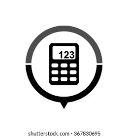Calculator - black vector icon; map pointer;  message bubble