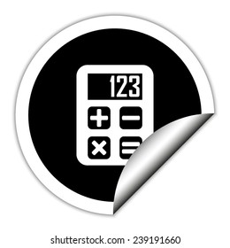 calculator - black vector icon. Round sticker.