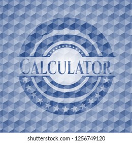  Calculator blue emblem with geometric pattern background.