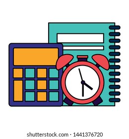calculator book and clock back to school vector illustration