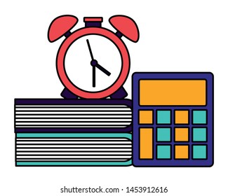 calculator book and clock back to school vector illustration