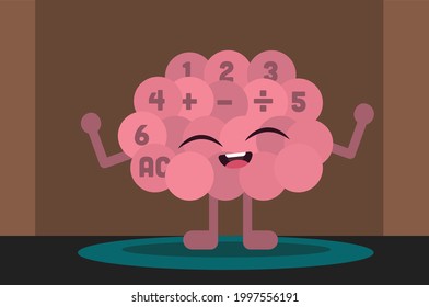Calculator brain - Vector animated math brain - Mathematical logical intelligence.