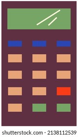 Calculator with buttons and display. Electronic device for performing operations on numbers or formulas. Object for accounting, working with data. Computing calculator for arithmetic calculations