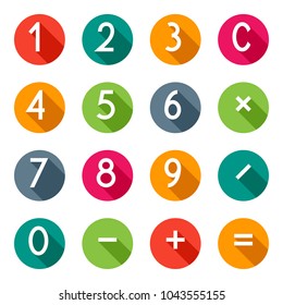 Calculator buttons in flat design, numbers with long shadow, vector illustration.