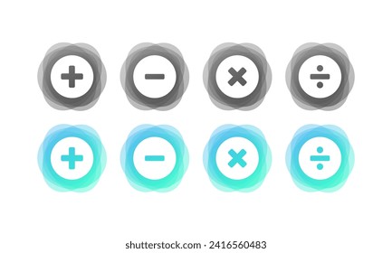 Calculator buttons icon set. Plus, minus, multiply, divide set. Flat style. Vector icons