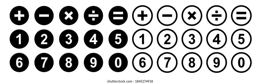 Calculator buttons isolated on white background. Numbers and mathematical icon symbols in flat design style. Vector illustration.