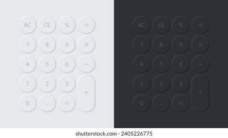 Calculator buttons in Neumorphism style. Vector illustration