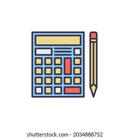 Calculator or Calc with Pencil vector concept colored icon or symbol