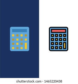 Calculator, Calculate, Education  Icons. Flat and Line Filled Icon Set Vector Blue Background. Vector Icon Template background