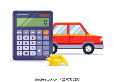 calculator calculates car loan. borrow money. flat vector illustration.