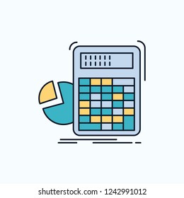 calculator, calculation, math, progress, graph Flat Icon. green and Yellow sign and symbols for website and Mobile appliation. vector illustration