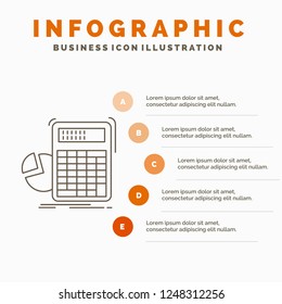 calculator, calculation, math, progress, graph Infographics Template for Website and Presentation. Line Gray icon with Orange infographic style vector illustration