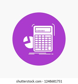 calculator, calculation, math, progress, graph White Glyph Icon in Circle. Vector Button illustration