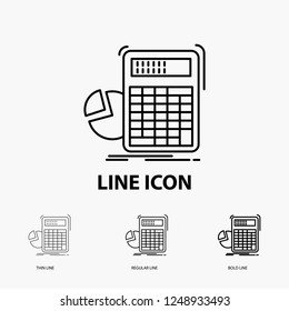 calculator, calculation, math, progress, graph Icon in Thin, Regular and Bold Line Style. Vector illustration