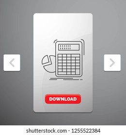 calculator, calculation, math, progress, graph Line Icon in Carousal Pagination Slider Design & Red Download Button