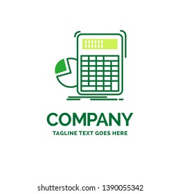 calculator, calculation, math, progress, graph Flat Business Logo template. Creative Green Brand Name Design.