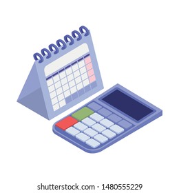 calculator and calendar in white background