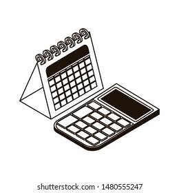 calculator and calendar in white background