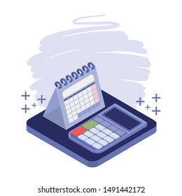 calculator and calendar in white background