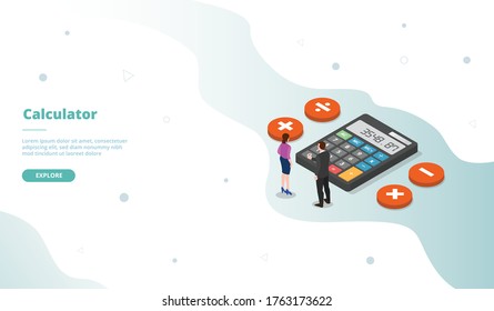 Campaña de cálculo para la página de plantillas de sitio web aterrizar página principal con estilo plano isométrico