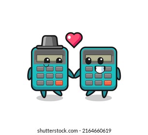 calculator cartoon character couple with fall in love gesture , cute style design for t shirt, sticker, logo element