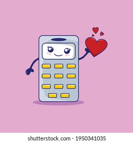 Calculator cartoon character holding love icon vector illustration