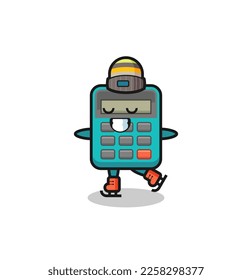 calculator cartoon as an ice skating player doing perform , cute style design for t shirt, sticker, logo element
