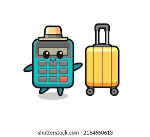 calculator cartoon illustration with luggage on vacation , cute style design for t shirt, sticker, logo element