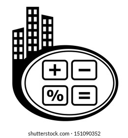 Calculator cash register- vector icon isolated. Black city icon