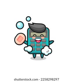 calculator character is bathing while holding soap , cute style design for t shirt, sticker, logo element