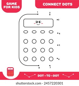 Calculator character. Connect dots for kids. Dot to dot educational game. Activity worksheet. Vector Illustration.
