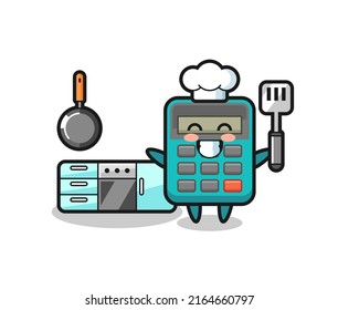 calculator character illustration as a chef is cooking , cute style design for t shirt, sticker, logo element