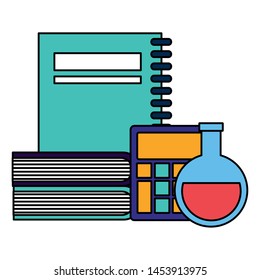 calculator chemistry flask clock books back to school vector illustration