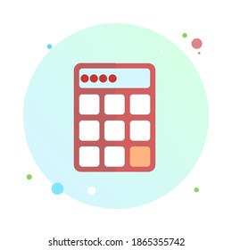 Calculadora en icono circular con sombra larga. Icono plano isométrico. Pictograma aislado sobre fondo blanco. Ilustración vectorial.