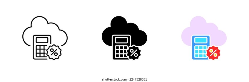 Calculator with cloud line icon. Algebra, geometry, mathematics, study, school, architecture, science, draw, drawing, project, count, calculations. Vector icon in line, black and colorful style