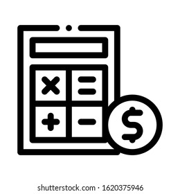 Calculator Coin Icon Vector. Outline Calculator Coin Sign. Isolated Contour Symbol Illustration