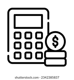 Calculator with coins denoting accounting concept vector, money calculation icon