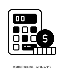 Calculator with coins denoting accounting concept vector, money calculation icon